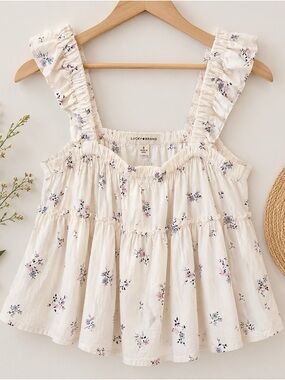 Lucky Brand Ivory Floral Ruffle Tank Top